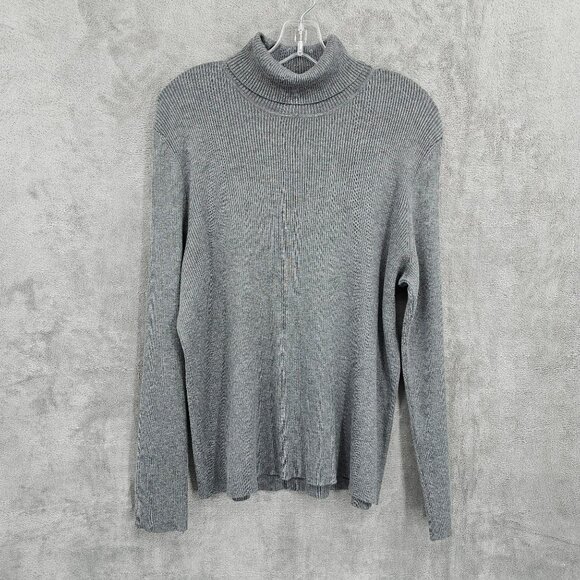 Chicos Turtleneck Top 3 XL 16 Grey Ribbed Long Sleeve Classic Soft Knit Stretchy - Picture 1 of 8